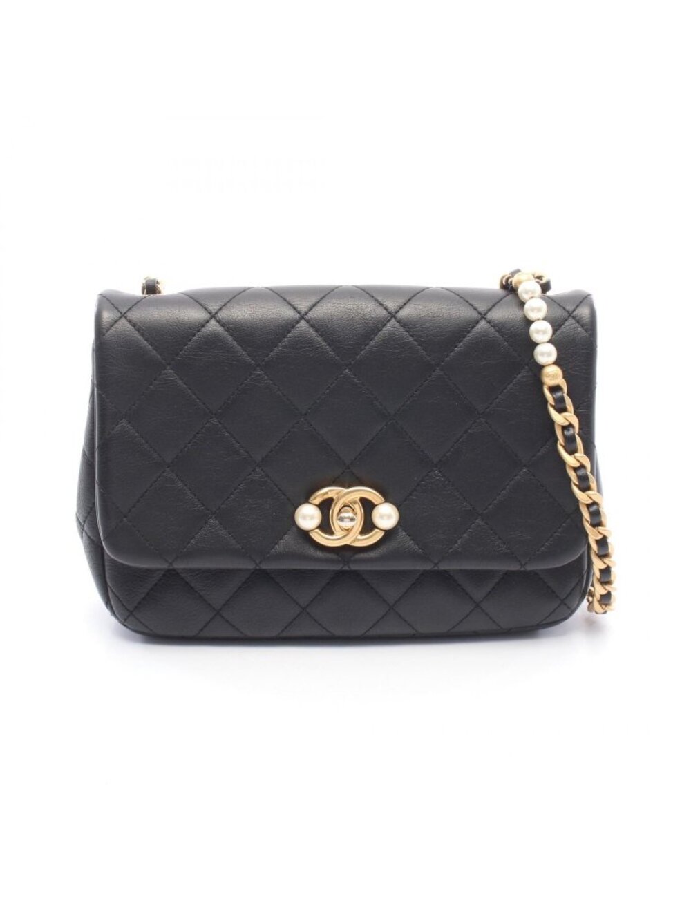 Chanel Shoulder Bag Quilted Black Leather Small Flap Chain